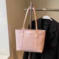 Minimalist light pink woven tote bag for women with leather trim and shoulder strap - Pink Without Pendant