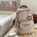 Chic beige student backpack with cute bear pendant and multi-pocket large capacity design - Khaki With Pendant
