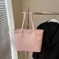 Grand sac cabas décontracté rose avec texture en sergé et longues anses d'épaule - Rose Sans Pendentif
