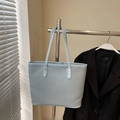 Grand sac cabas bleu clair en tissu sergé avec poignées en cuir pour femmes chic - Bleu Sans Pendentif