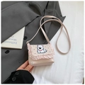 Pink polka dot crossbody bag with cartoon puppy patch and lace trim detail - S / Pink