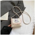 White crossbody bag with pink ruffles, polka dots, and cartoon dog embroidery - S / White