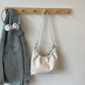 Chic beige ruched tote bag with soft knotted shoulder straps and crescent shape design - White Without Pendant
