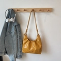 Ginger yellow tote bag with pleated detail and knot strap for women's daily commute - Yellow Without Pendant