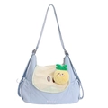 Süße Cartoon Birne Umhängetasche in Blau und Beige mit gelbem Ananas Plüsch Anhänger - Blau Birne Mit Anhänger