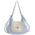 Cute light blue cartoon pear shoulder bag with adjustable drawstring and embroidery detail - Blue Pear