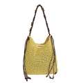 Sac de plage au crochet fait main jaune avec perles en bois et détails pompons - Jaune