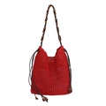 Sac fourre-tout rouge au crochet avec bandoulière en perles de bois et cordon - Rouge