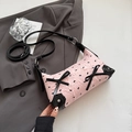 Borsa a mano plissettata rosa con fiocco nero e finiture in pelle stile elegante - Rosa