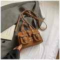 Sac à main Boston marron rétro avec doubles poches et boucles argentées pour femmes - Marron