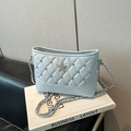 Quilted light blue crossbody bag with star rhinestone logo and chain strap - Blue (Without Charm)