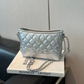 Chic silver quilted shoulder bag featuring a sparkling rhinestone star emblem on front - Silver (No Pendant)