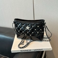 Black quilted shoulder bag with silver studs and a sparkling rhinestone star detail - Black (Without Charm)