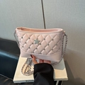 Pink quilted shoulder bag with glossy finish and silver star crystal decoration - Pink (No Charm)