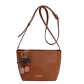 Sac fourre-tout marron en cuir litchi avec breloque cerise et bandoulière ajustable - Avec Pendentif / Marron