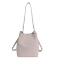 Chic beige lychee textured bucket bag with shoulder strap and minimalist front logo - White Without Pendant
