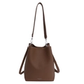 Minimalist dark brown bucket bag in lychee textured leather with wide shoulder strap - Brown No Pendant