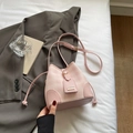 Pink checkered bucket crossbody bag with PU leather drawstring and gold metal trim - Pink Without Pendant