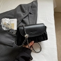 Chic black pleated cloud bag with silver chain and sphere charm in soft PU leather - Black without Pendant