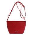 Minimalist bright red leather bucket bag with silver lettering and adjustable strap - No Pendant / Red