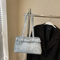 Fashionable light blue washed denim underarm bag with decorative belt and metal buckle - No Pendant / Light Blue