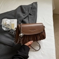 Deep brown pleated cloud bag with silver chain strap and polished metal ball charm - Coffee No Charm