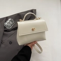 Chic cream white structured crossbody handbag with gold twist lock for women - White Without Pendant