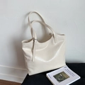 Minimalist off-white large tote bag with slender straps and sleek faux leather finish - No Pendant / White