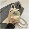 Weißer Mini-Rucksack mit Katzen-Graffiti und Rock-Schriftzug aus Kunstleder - Katze