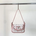 Borsa a spalla rosa e bianca con fiocco, stampe cartoni e ciondolo a cuore - Rosa