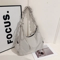 Sac à épaule plissé gris clair chic avec cordon latéral réglable et fermeture éclair - Gris Beige