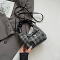 Chic grey and black checkered handbag with bow, heart pendant, and ruched handle detail - Black without Pendant