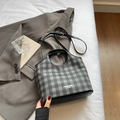 Sac bandoulière chic à carreaux noir et gris avec bandoulière en cuir réglable - Noir sans Pendentif
