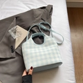 Sac à bandoulière décontracté à carreaux bleus et blancs avec sangle réglable - Bleu Sans Pendentif