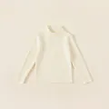 Classic cream ribbed knit mock neck sweater for girls as a winter layering base layer - Tops / Off White / 80
