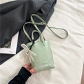 Mini sage green patent leather tote bag with floral charm and adjustable shoulder strap - Green with Charm
