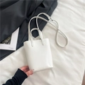 Minimalist white leather mini tote bag with silver hardware and adjustable strap - White Without Pendant