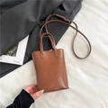 Minimalist brown glossy PU leather mini tote bag with adjustable shoulder strap - Brown No Pendant