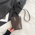 Minimalist dark brown glossy faux leather tote bag with top handle and shoulder strap - Brown No Pendant