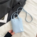 Mini light blue tote bag in premium PU leather with adjustable shoulder strap and handles - Blue Without Charm