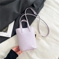 Chic lilac mini tote bag with top handles and adjustable shoulder strap in leather - Purple Without Pendant