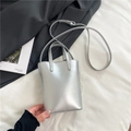 Minimalist metallic silver tote bag with twin handles and adjustable shoulder strap - Silver No Pendant