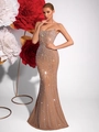 Champagnerfarbenes Meerjungfrau-Abendkleid mit Silber-Strass und weißer Perlenstickerei - XS / Aprikose