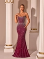 Robe de soirée sirène bustier rouge foncé avec des strass argentés étincelants - Bordeaux