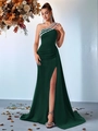 Robe de soirée asymétrique vert foncé avec bretelles perlées et fente haute sexy - XS / Vert Foncé