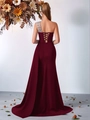 Elegante abito da sera bordeaux monospalla con perline e lacci sulla schiena - XS / Borgogna