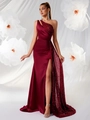 Elegante vestido de sirena con lentejuelas burdeos, diseño de un hombro y abertura - XS / Burdeos