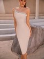 Robe bandage chic une épaule abricot avec des détails de garniture en strass argentés - Abricot