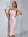 Abito a fascia rosa in tessuto bandage con grande fiocco e silhouette a sirena elegante - XS / Rosa