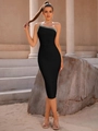 Abito longuette fasciante nero monospalla con bordo in strass elegante per feste - XS / Nero